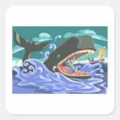 Bijbelse Jonah en de walvisoceaan scene Vierkante Sticker (Voorkant)