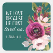 Bijbelse kiezelaar op Floral Square Vierkante Sticker (Voorkant)