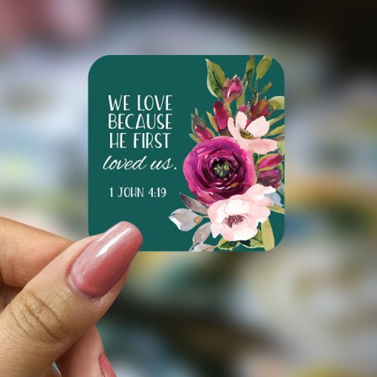 Bijbelse kiezelaar op Floral Square Vierkante Sticker