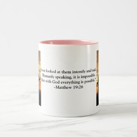 Bijbelse koffie Mok roze - Matthew 19:26 (Center)