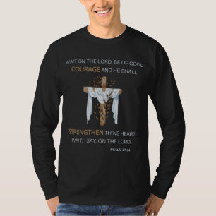 Bijbelse Schrift Psalm 27:14 Mannen Lange Mouw T-shirt