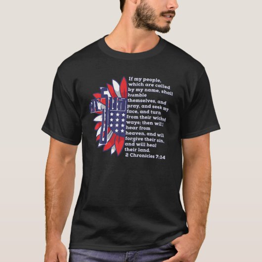 Bijbelse Verse Cross Jesus 2 Chronicles 7:14 Vlag  T-shirt (Voorkant)