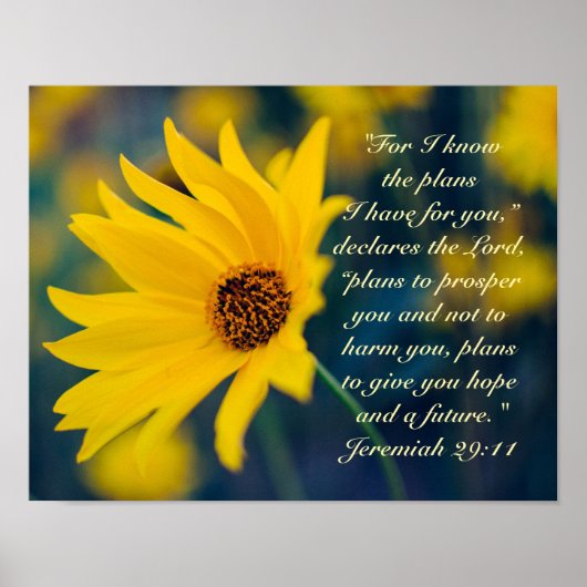 Bijbelse Verse Jeremiah 29:11, Gele Wilde Bloem Poster (Voorkant)
