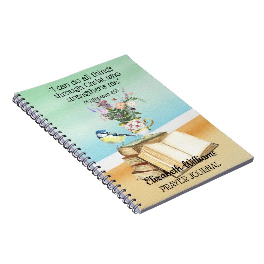 Bijbelse Verse Quote Waterverf Floral Bird Books Notitieboek (Rechterzijde)