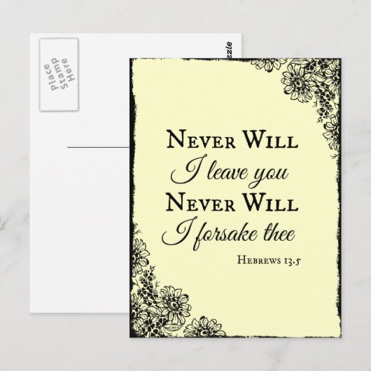 Bijbelse Verse zal ik je nooit verlaten Briefkaart (Voorkant / Achterkant)