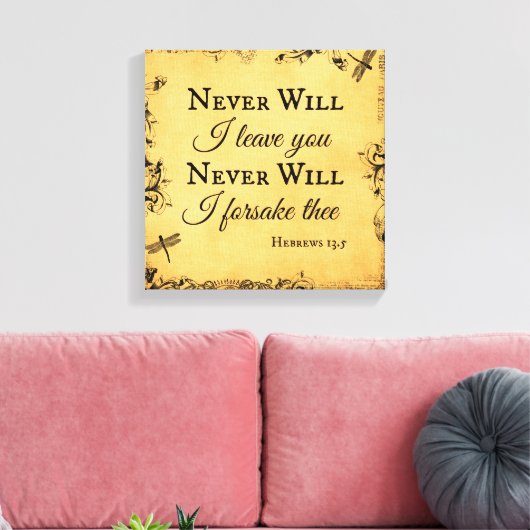Bijbelse Verse zal ik je nooit verlaten Canvas Afdruk (Insitu (Woonkamer))