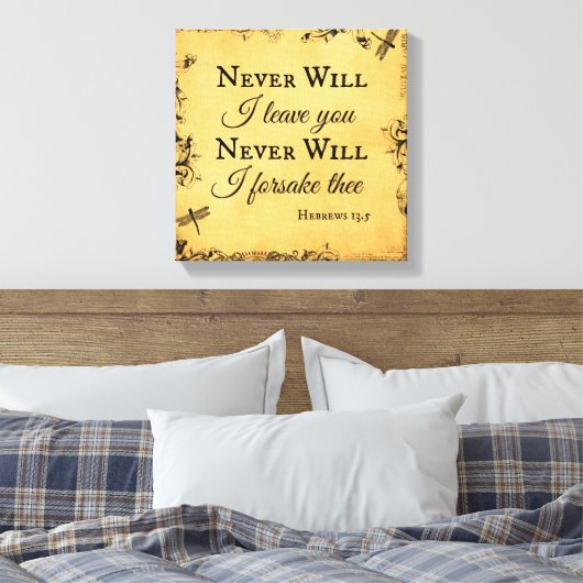 Bijbelse Verse zal ik je nooit verlaten Canvas Afdruk (Insitu (Slaapkamer))