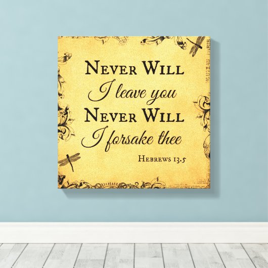 Bijbelse Verse zal ik je nooit verlaten Canvas Afdruk (Insitu (Houten vloer))