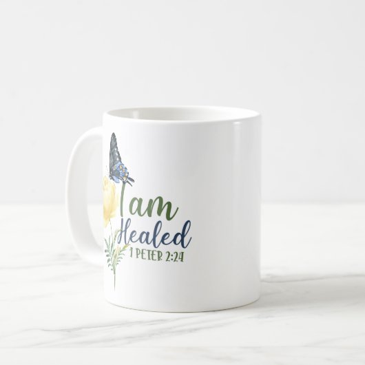 Bijbelse versie: 1 Peter 2:24 Butterfly Koffiemok (Voorkant links)