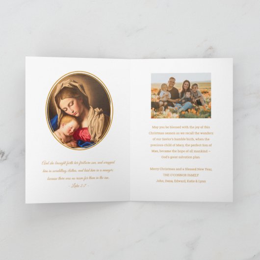 Bijbelse versie en foto-katholieke kerst feestdagen kaart (Binnen)