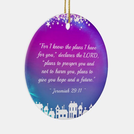 Bijbelse versie Jeremiah 29:11 Kerstdorp Keramisch Ornament (Rechts)