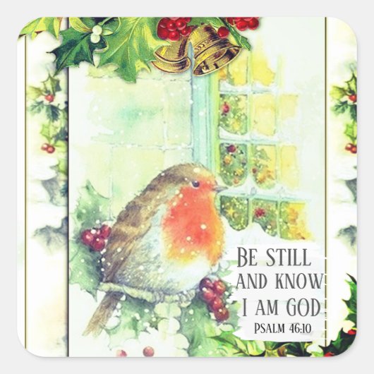 Bijbelse versie van de kerstfeest "Be Still and Kn Vierkante Sticker (Voorkant)