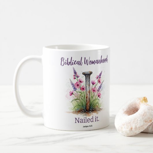 Bijbelse vrouw Jael Inspirerend Schrift Koffiemok (Met donut)