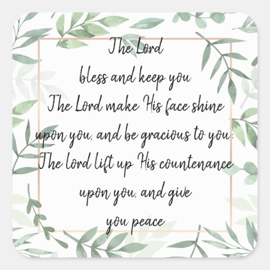 Bijbeltekst Aäronische zegen Numb 6:24-26 Vierkante Sticker (Voorkant)