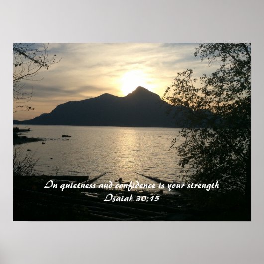 Bijbeltekst bij zonsondergang over stilte poster (Voorkant)