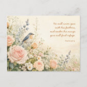 Bijbeltekst Bluebird & Roses Psalm 91:4 Briefkaart (Voorkant)