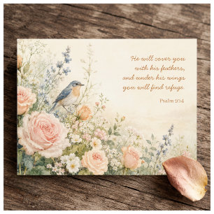 Bijbeltekst Bluebird & Roses Psalm 91:4 Briefkaart