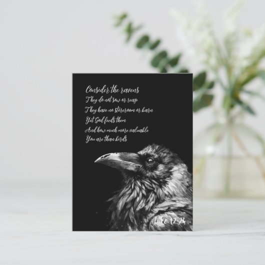 Bijbeltekst Lukas 12:24 Briefkaart (Staand voorkant)