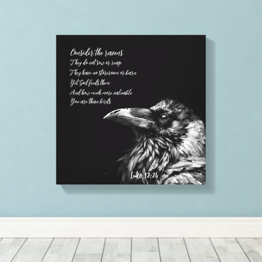 Bijbeltekst Lukas 12:24 Canvas Afdruk (Insitu (Houten vloer))