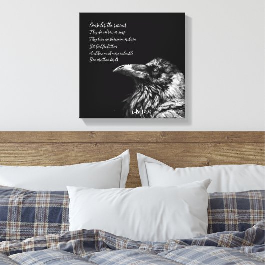 Bijbeltekst Lukas 12:24 Canvas Afdruk (Insitu (Slaapkamer))