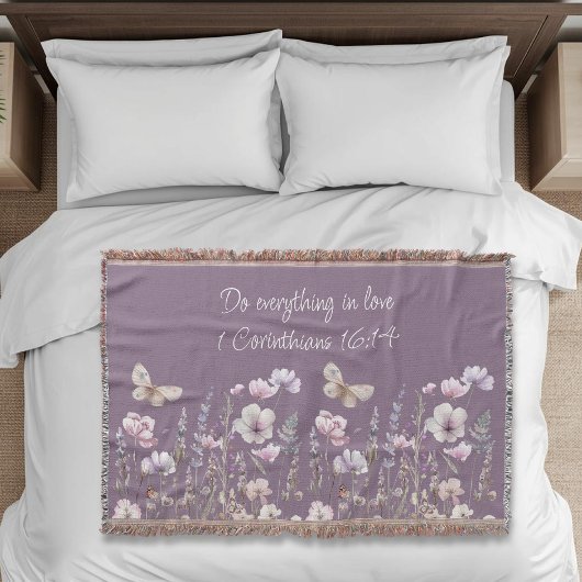 Bijbeltekst Worpdeken met Bloemen Deken