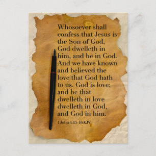 Bijbelvers 1 Johannes 4:15-16 KJV Ansichtkaart Briefkaart