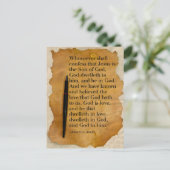 Bijbelvers 1 Johannes 4:15-16 KJV Briefkaart (Staand voorkant)