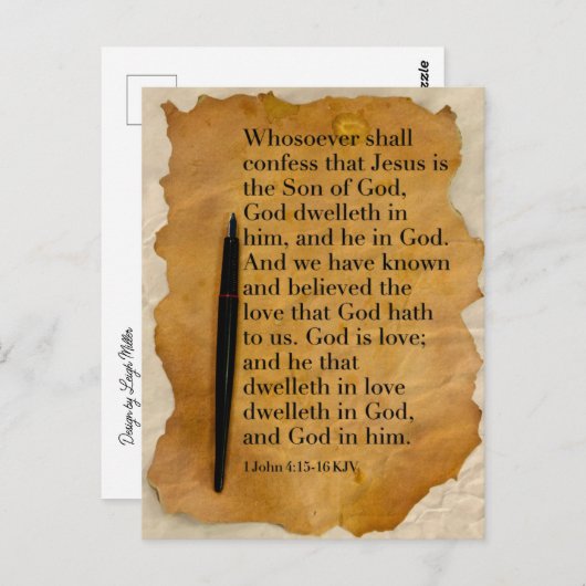 Bijbelvers 1 Johannes 4:15-16 KJV Briefkaart (Voorkant / Achterkant)