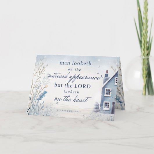 Bijbelvers 1 Samuel 16:7 Blauw Aquarel Bedankkaart (Voorkant)