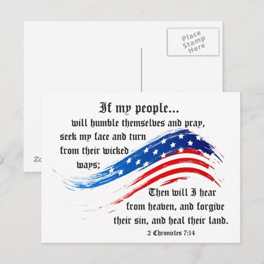 Bijbelvers 2 Kronieken 7:14, VS Vlag Briefkaart (Voorkant / Achterkant)