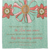 Bijbelvers Aqua & Roze Retro Bloemen Douchegordijn (Voorkant)