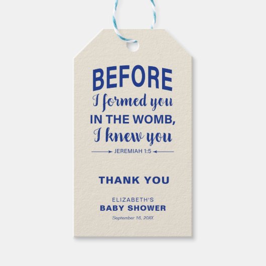 Bijbelvers Baby shower Jeremia Christelijk Modern Cadeaulabel (Voorkant)