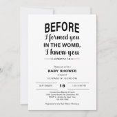 Bijbelvers Baby shower Voordat ik je vormde baarmo Kaart (Voorkant)