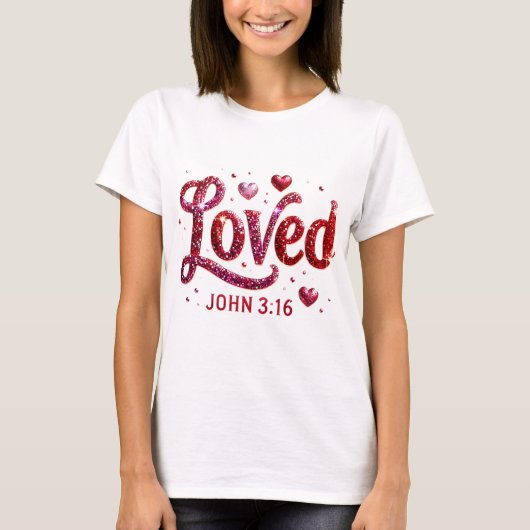 Bijbelvers bemint Johannes 3:16 Harten Valentijnsd T-shirt (Voorkant)