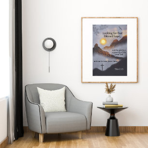Bijbelvers Berg Zonsondergang Poster