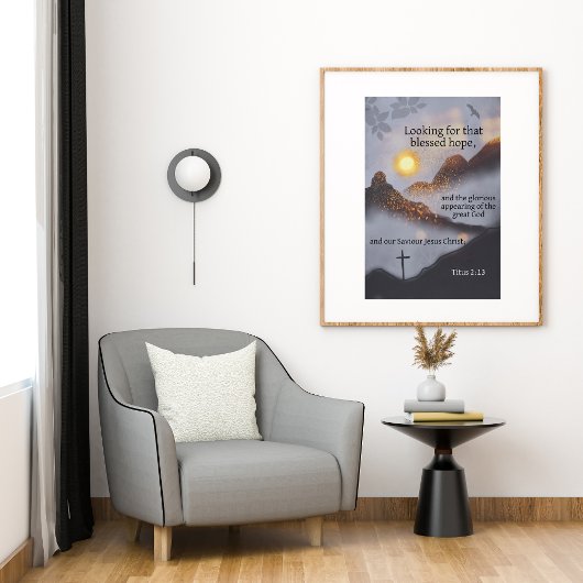 Bijbelvers Berg Zonsondergang Poster