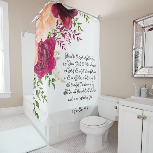 Bijbelvers Bourgondische perzik douchegordijn (In situ)