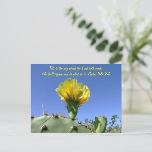 Bijbelvers briefkaart cactus bloem (Staand voorkant)
