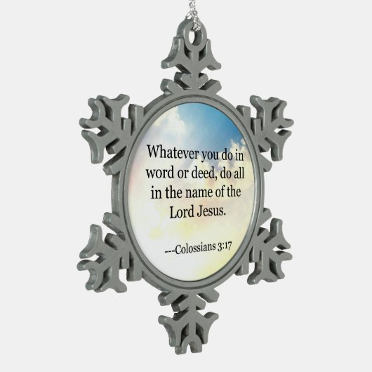 Bijbelvers - Colossians 3:17, Tin Sneeuwvlok Ornament (Links)