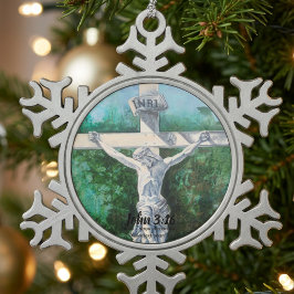 Bijbelvers Crucifix Reden Voor Seizoen Tin Sneeuwvlok Ornament
