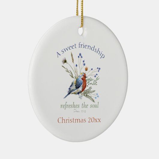 Bijbelvers ‘Een lieve vriendschap’ Waterverf Bird Keramisch Ornament (Rechts)