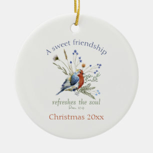 Bijbelvers ‘Een lieve vriendschap’ Waterverf Bird Keramisch Ornament