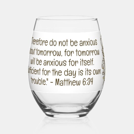 Bijbelvers Eenvoudig Botanisch Bruin en Wit | Wijnglas Zonder Voet (Voorkant)