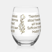 Bijbelvers Eenvoudig Botanisch Bruin en Wit | Wijnglas Zonder Voet (Links)