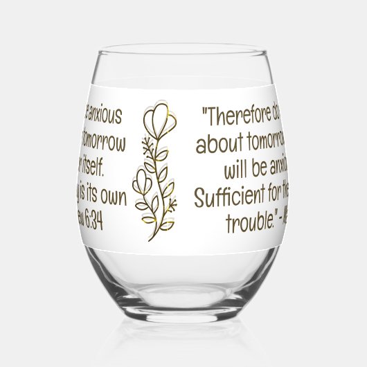 Bijbelvers Eenvoudig Botanisch Bruin en Wit | Wijnglas Zonder Voet (Links)