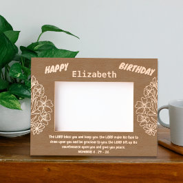 Bijbelvers en bloemboeket voor verjaardag gegraveerde lijstjes