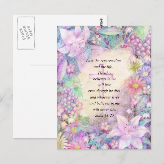 Bijbelvers en bloemen briefkaart (Voorkant / Achterkant)