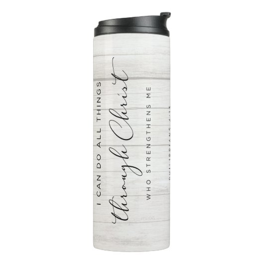 Bijbelvers Filippenzen 4:13 Ik kan alle dingen doe Thermosbeker (Gedraaid links)