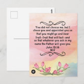 Bijbelvers Geheugen Kaart voor John 15:16 NIV Post (Voorkant / Achterkant)