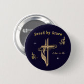 Bijbelvers gered door genade ronde button 5,7 cm (Voorkant /achterkant)